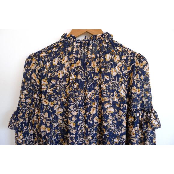 INTERMIX Marika Lurex Floral Print Ruffle Sleeve Silk Blend Blouse Top M $395 - Picture 8 of 11